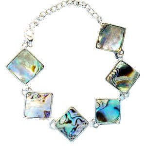 Abalone Shell Bracelet Handmade Silvertone Geometric Squares Lobster Claw Clasp